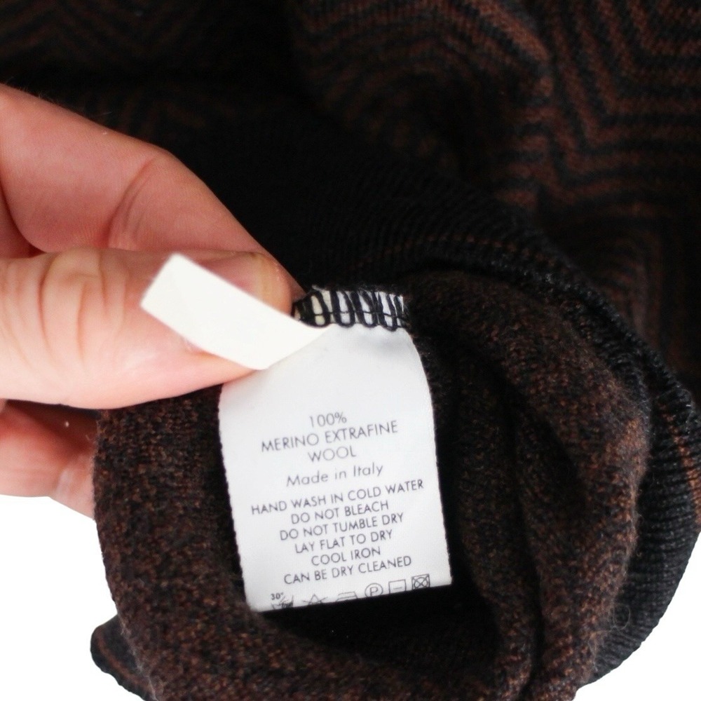 Scott Barber Merino Wool‎ V-Neck Sweater Brown Black Chevron Men's Medium - Picture 6 of 7